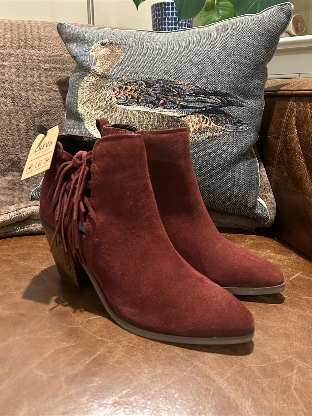 Crevo Suede Fringe Ankle Boots - Rust Red